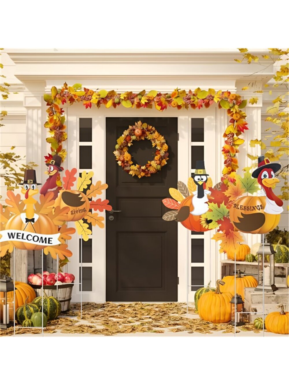 4 Pack Thanksgiving Outdoor Decorations, Metal Turkey Yard Stakes - Picture 2 of 7